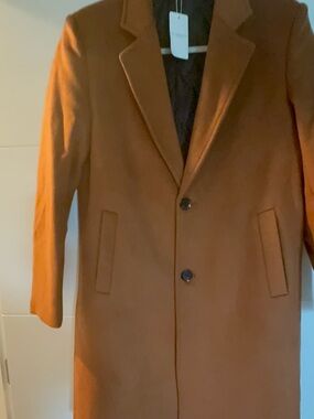 Men's Camel Wool-Blend Single-Breasted Coat